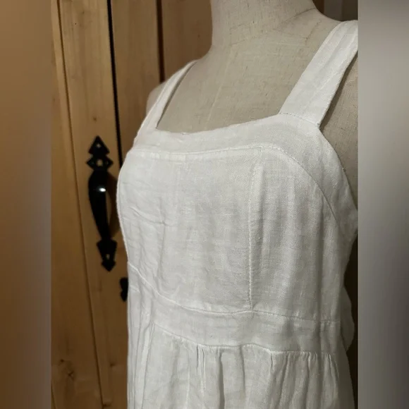 100% Linen Made in Italy White Sleeveless Maxi Tie Back Dress - Picture 3 of 7